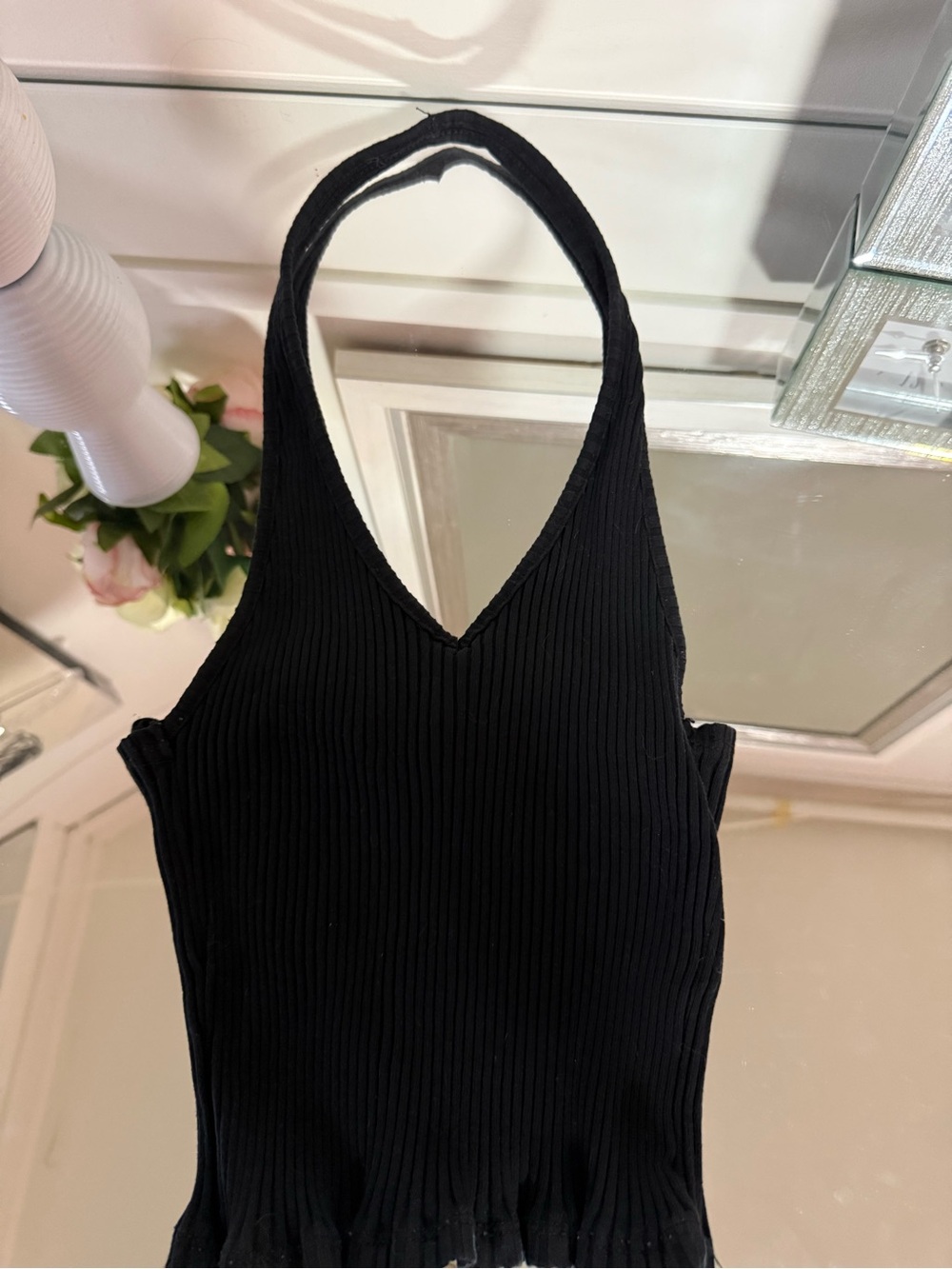 Zara Black One-Shoulder Ribbed halter top